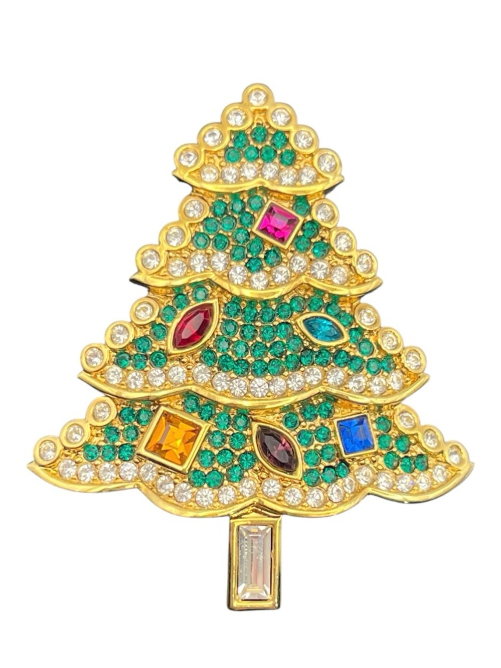 Swarovski swan Christmas tree colorful rhinestone brooch pin gold tone vintage
